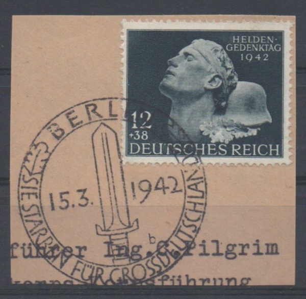 Michel Nr. 812, Heldengedenktag auf Briefstück.